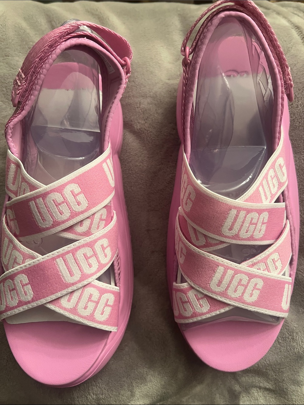 UGG Pink Logo Cross-Strap Slide Sandals